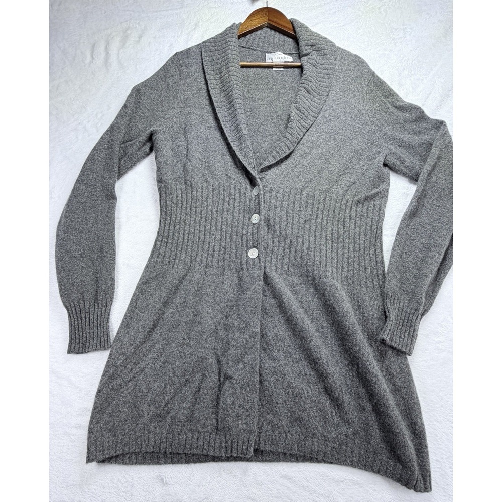 Precious Fibers Cashmere Shawl Collared Gray Cardigan Sweater Large Lightweight
